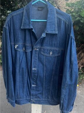 Men's Dark Blue Pinstripe Denim Jacket